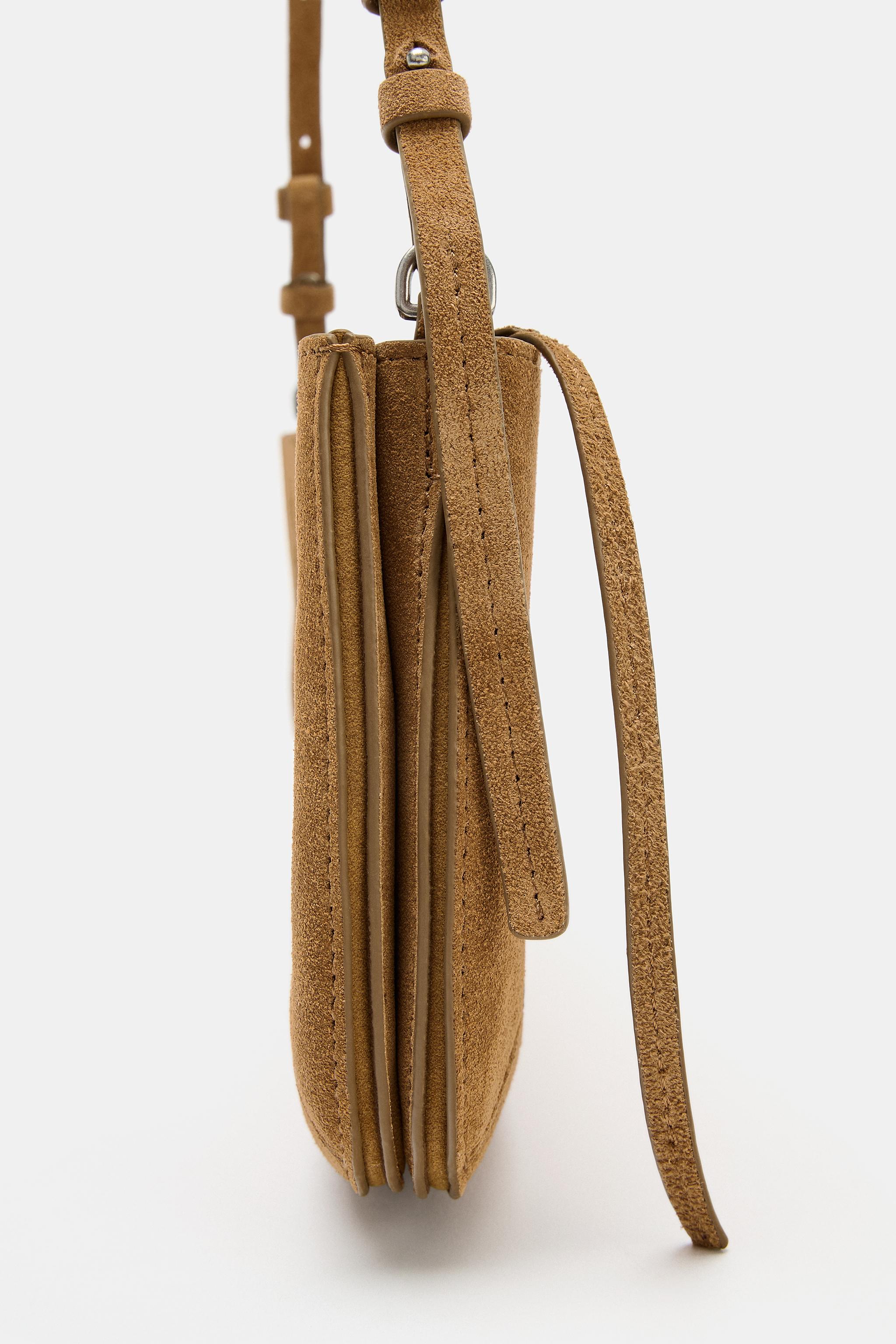DOUBLE POCKET SPLIT LEATHER CROSSBODY BAG